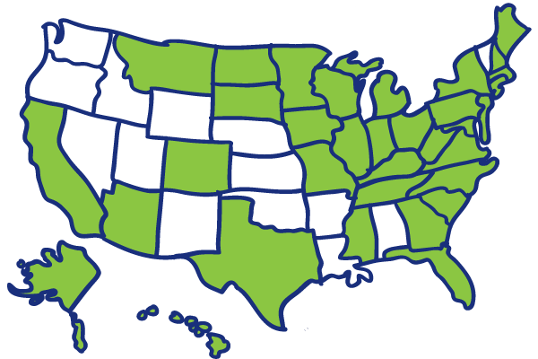 A map of the United States with the states where iMPROve Health operates highlighted.